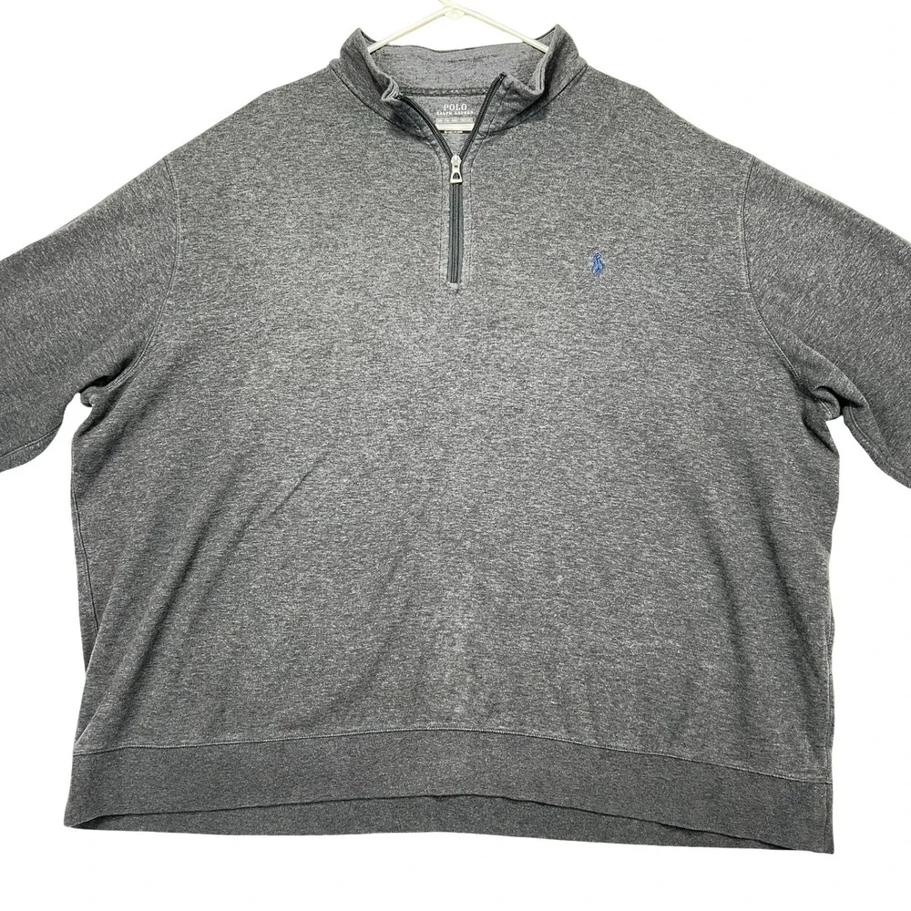 Polo Ralph Lauren Mens 3XB Grey Heather Quarter Zip Pullover Pony Logo Sweater